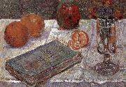 The still life having book and oranges Paul Signac